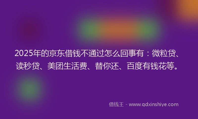 2025年的京东借钱不通过怎么回事有：微粒贷、读秒贷、美团生活费、替你还、百度有钱花等。
