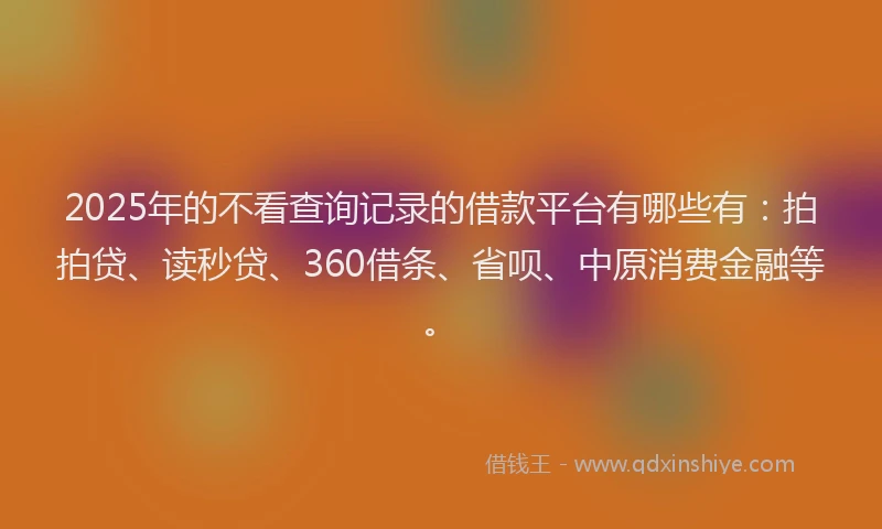 2025年的不看查询记录的借款平台有哪些有：拍拍贷、读秒贷、360借条、省呗、中原消费金融等。
