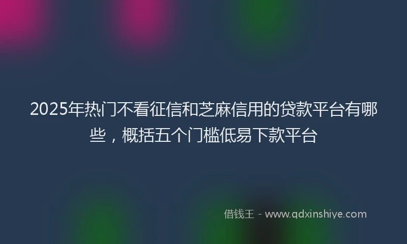 2025年热门不看征信和芝麻信用的贷款平台有哪些，概括五个门槛低易下款平台
