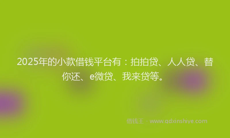 2025年的小款借钱平台有：拍拍贷、人人贷、替你还、e微贷、我来贷等。