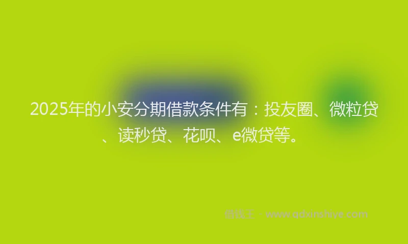 2025年的小安分期借款条件有:投友圈、微粒贷、读秒贷、花呗、e微贷等。