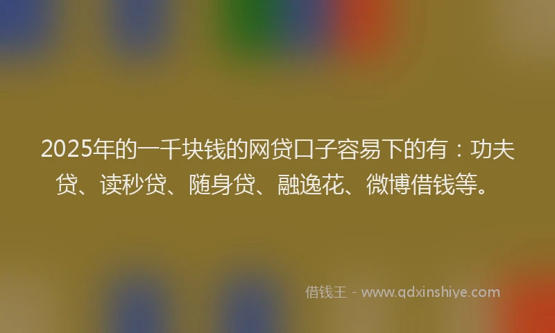 2025年的一千块钱的网贷口子容易下的有：功夫贷、读秒贷、随身贷、融逸花、微博借钱等。