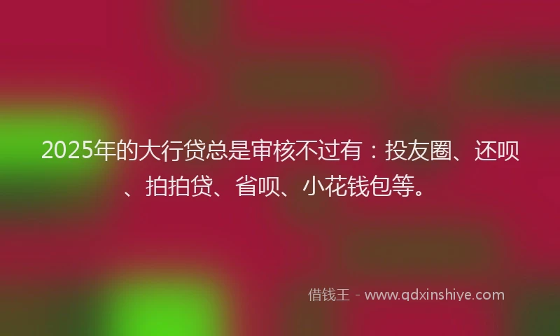 2025年的大行贷总是审核不过有：投友圈、还呗、拍拍贷、省呗、小花钱包等。