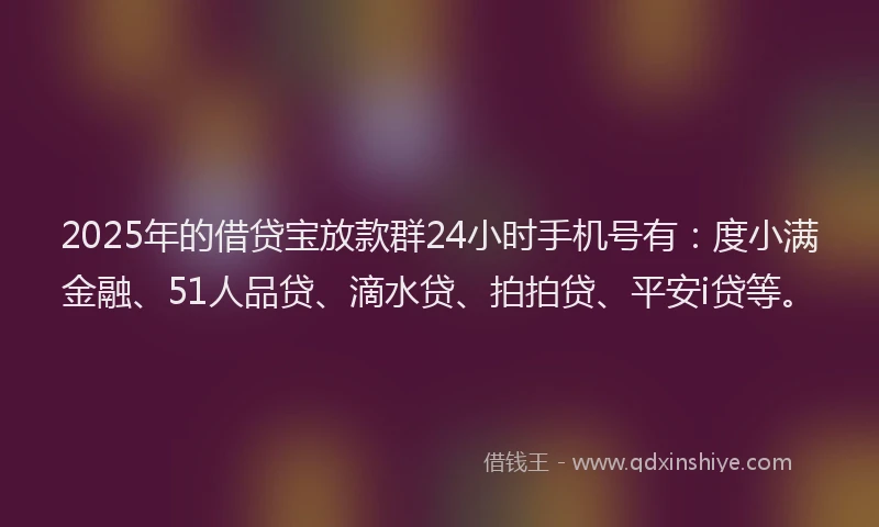 2025年的借贷宝放款群24小时手机号有：度小满金融、51人品贷、滴水贷、拍拍贷、平安i贷等。