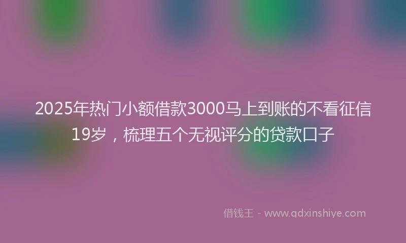2025年热门小额借款3000马上到账的不看征信19岁,梳理五个无视评分的贷款口子