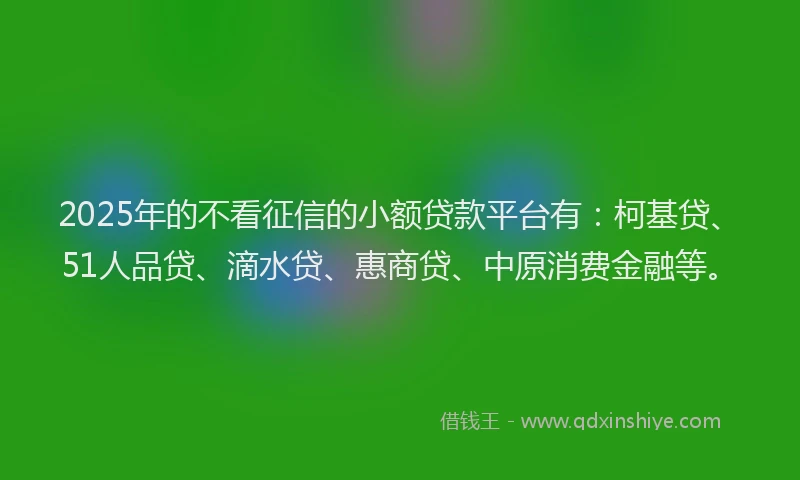 2025年的不看征信的小额贷款平台有：柯基贷、51人品贷、滴水贷、惠商贷、中原消费金融等。