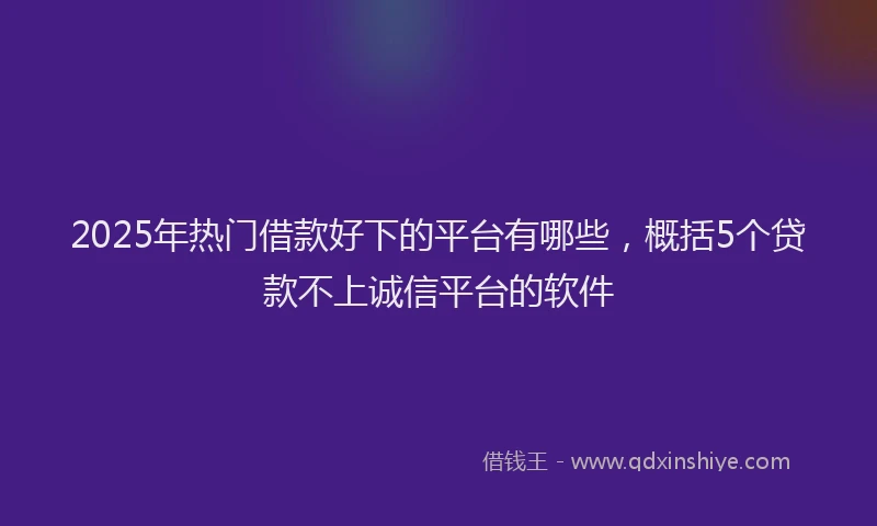 2025年热门借款好下的平台有哪些，概括5个贷款不上诚信平台的软件