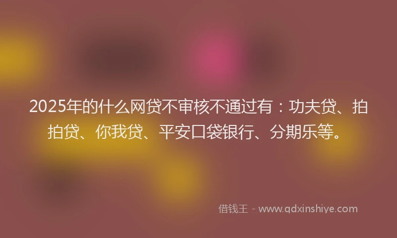 2025年的什么网贷不审核不通过有：功夫贷、拍拍贷、你我贷、平安口袋银行、分期乐等。