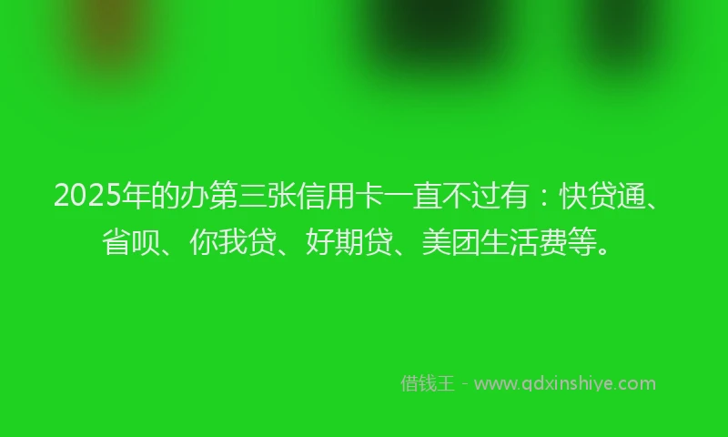 2025年的办第三张信用卡一直不过有：快贷通、省呗、你我贷、好期贷、美团生活费等。