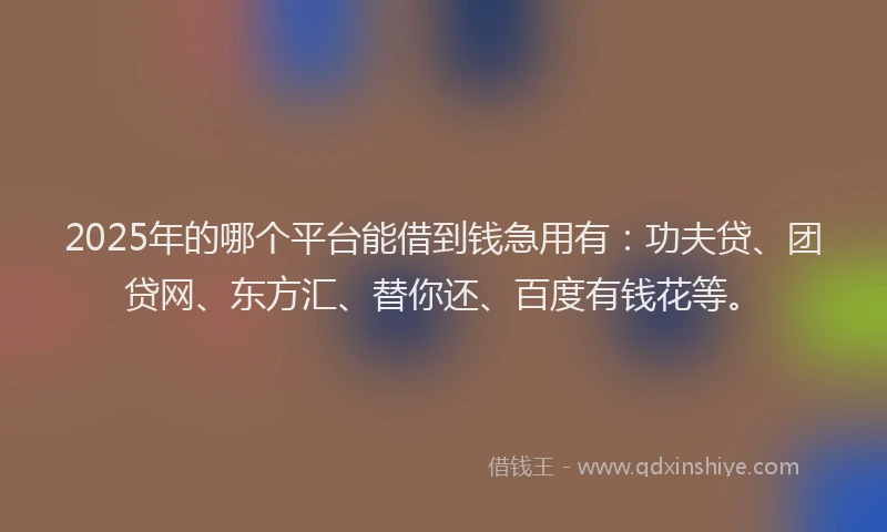 2025年的哪个平台能借到钱急用有：功夫贷、团贷网、东方汇、替你还、百度有钱花等。
