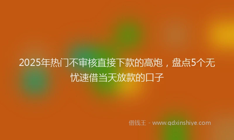 2025年热门不审核直接下款的高炮，盘点5个无忧速借当天放款的口子