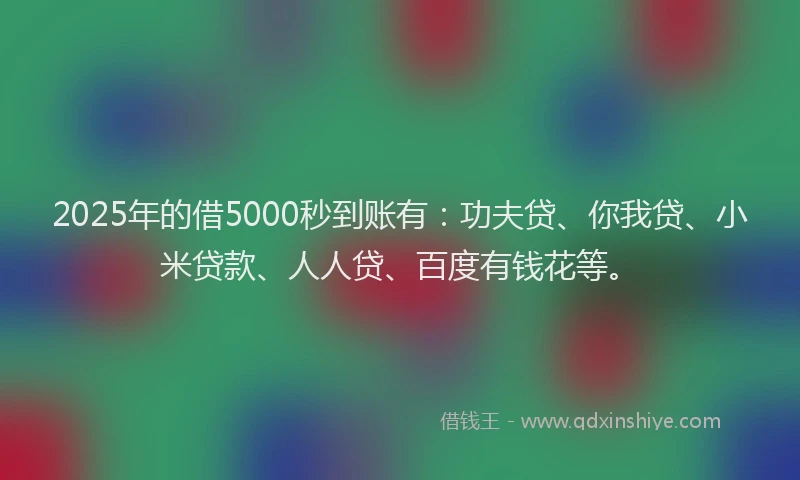 2025年的借5000秒到账有：功夫贷、你我贷、小米贷款、人人贷、百度有钱花等。