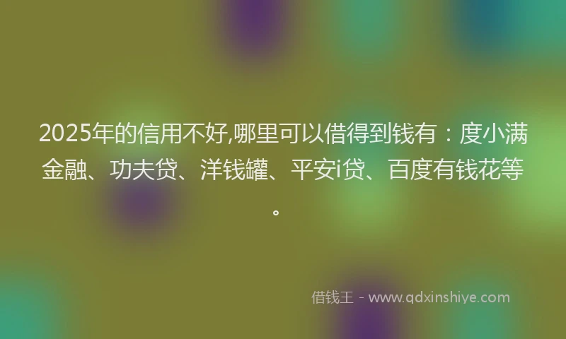 2025年的信用不好,哪里可以借得到钱有：度小满金融、功夫贷、洋钱罐、平安i贷、百度有钱花等。
