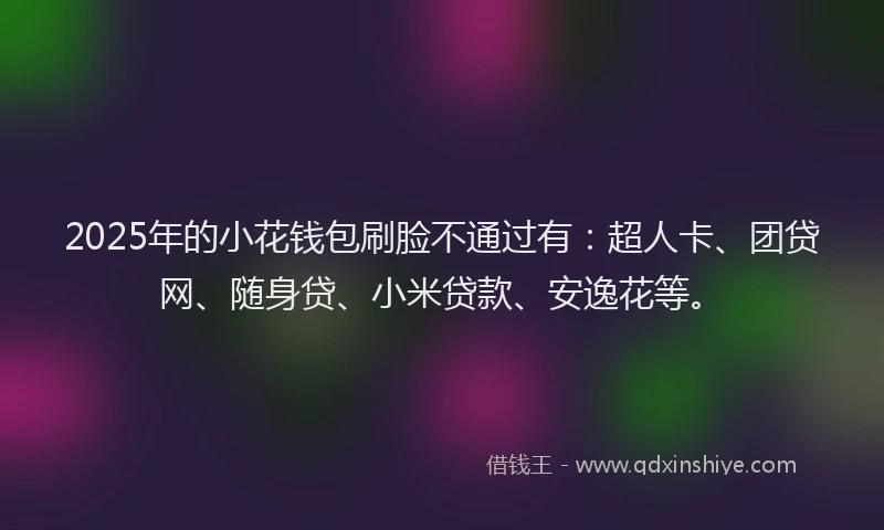 2025年的小花钱包刷脸不通过有：超人卡、团贷网、随身贷、小米贷款、安逸花等。