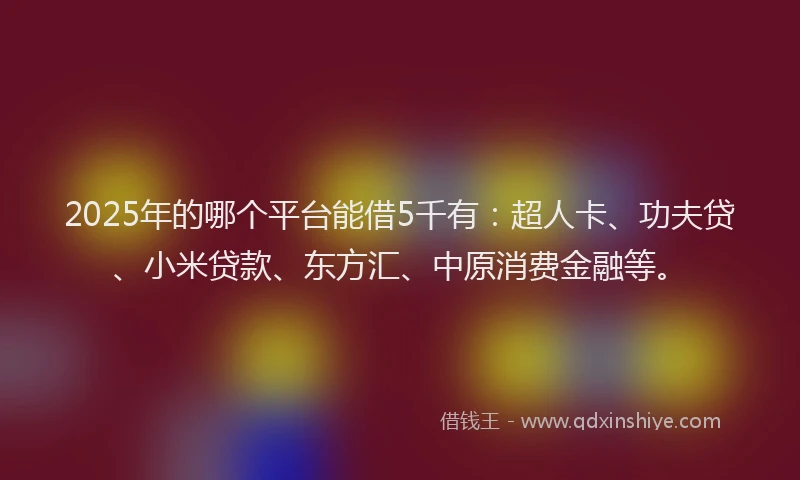 2025年的哪个平台能借5千有：超人卡、功夫贷、小米贷款、东方汇、中原消费金融等。