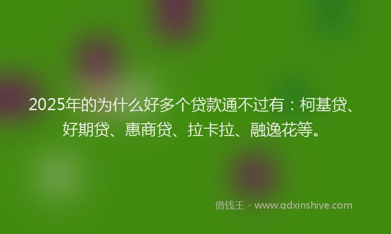 2025年的为什么好多个贷款通不过有：柯基贷、好期贷、惠商贷、拉卡拉、融逸花等。