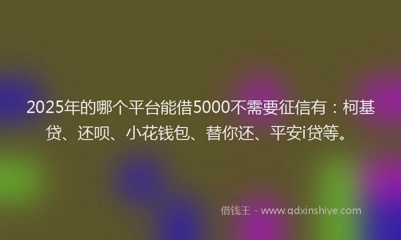 2025年的哪个平台能借5000不需要征信有：柯基贷、还呗、小花钱包、替你还、平安i贷等。