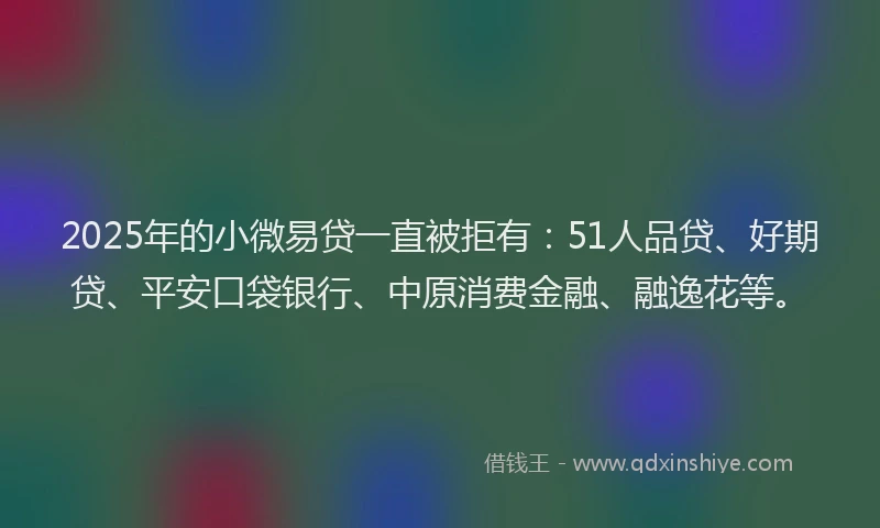 2025年的小微易贷一直被拒有：51人品贷、好期贷、平安口袋银行、中原消费金融、融逸花等。