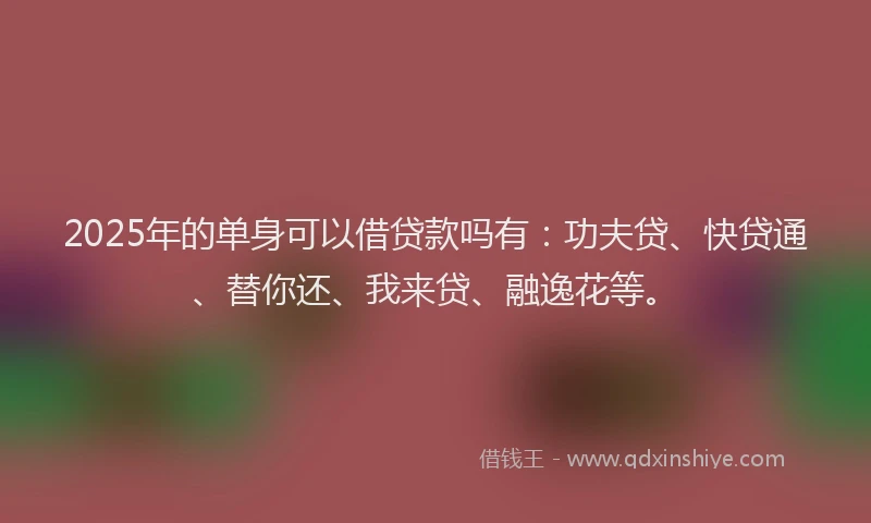 2025年的单身可以借贷款吗有：功夫贷、快贷通、替你还、我来贷、融逸花等。