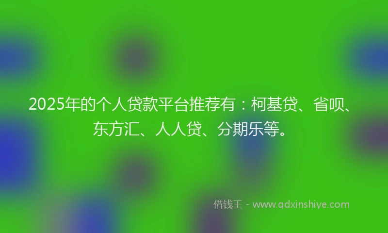 2025年的个人贷款平台推荐有：柯基贷、省呗、东方汇、人人贷、分期乐等。