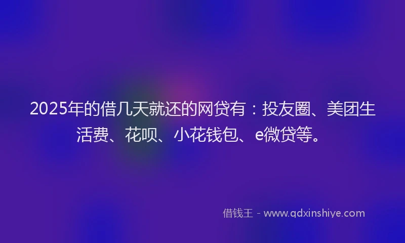 2025年的借几天就还的网贷有：投友圈、美团生活费、花呗、小花钱包、e微贷等。