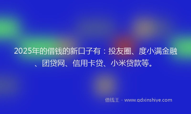 2025年的借钱的新口子有：投友圈、度小满金融、团贷网、信用卡贷、小米贷款等。