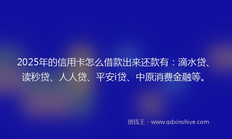 2025年的信用卡怎么借款出来还款有：滴水贷、读秒贷、人人贷、平安i贷、中原消费金融等。