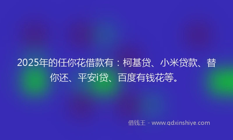2025年的任你花借款有：柯基贷、小米贷款、替你还、平安i贷、百度有钱花等。
