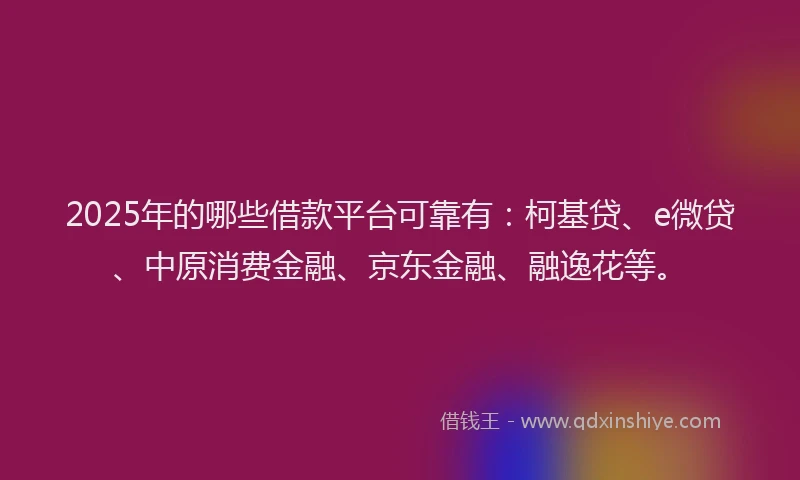 2025年的哪些借款平台可靠有：柯基贷、e微贷、中原消费金融、京东金融、融逸花等。
