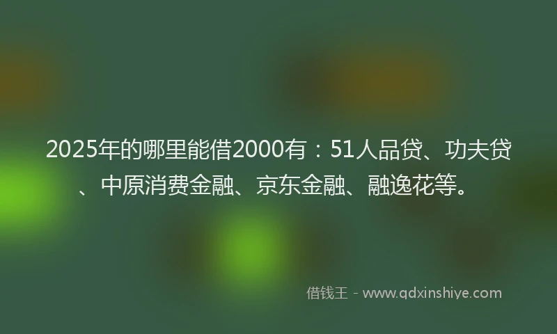 2025年的哪里能借2000有：51人品贷、功夫贷、中原消费金融、京东金融、融逸花等。