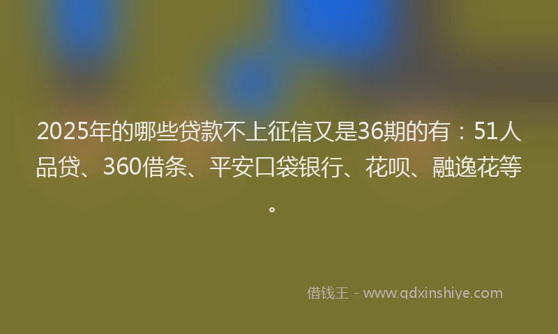 2025年的哪些贷款不上征信又是36期的有：51人品贷、360借条、平安口袋银行、花呗、融逸花等。