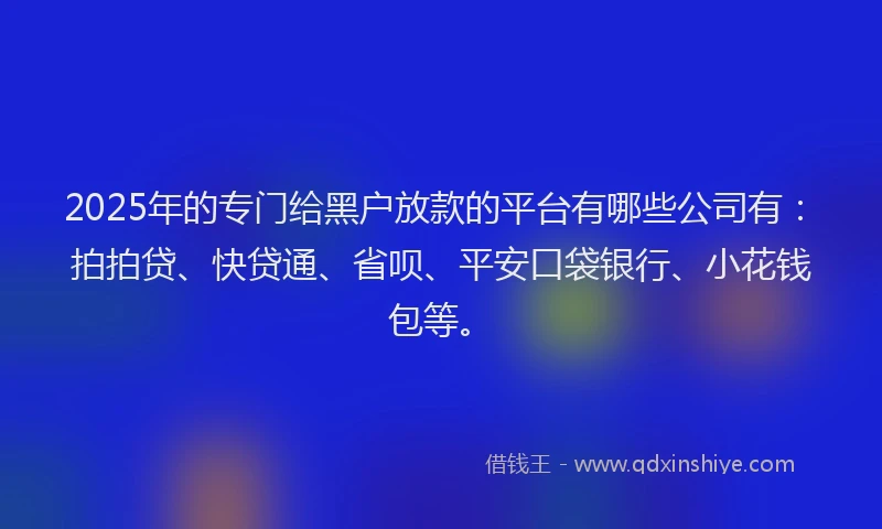2025年的专门给黑户放款的平台有哪些公司有：拍拍贷、快贷通、省呗、平安口袋银行、小花钱包等。