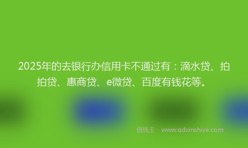 2025年的去银行办信用卡不通过有：滴水贷、拍拍贷、惠商贷、e微贷、百度有钱花等。