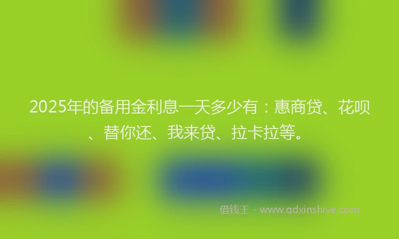 2025年的备用金利息一天多少有：惠商贷、花呗、替你还、我来贷、拉卡拉等。