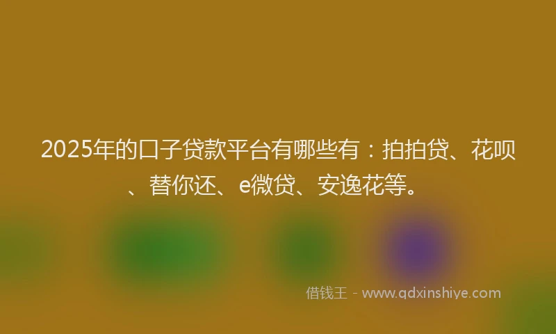 2025年的口子贷款平台有哪些有：拍拍贷、花呗、替你还、e微贷、安逸花等。