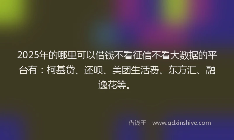 2025年的哪里可以借钱不看征信不看大数据的平台有：柯基贷、还呗、美团生活费、东方汇、融逸花等。