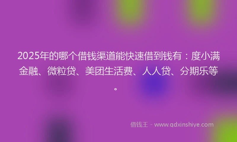 2025年的哪个借钱渠道能快速借到钱有：度小满金融、微粒贷、美团生活费、人人贷、分期乐等。