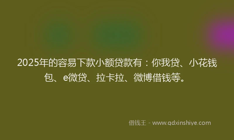 2025年的容易下款小额贷款有：你我贷、小花钱包、e微贷、拉卡拉、微博借钱等。