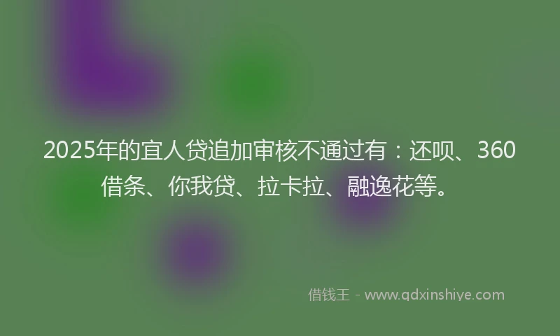 2025年的宜人贷追加审核不通过有：还呗、360借条、你我贷、拉卡拉、融逸花等。
