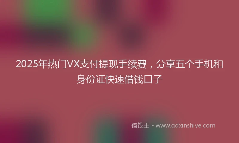 2025年热门VX支付提现手续费，分享五个手机和身份证快速借钱口子