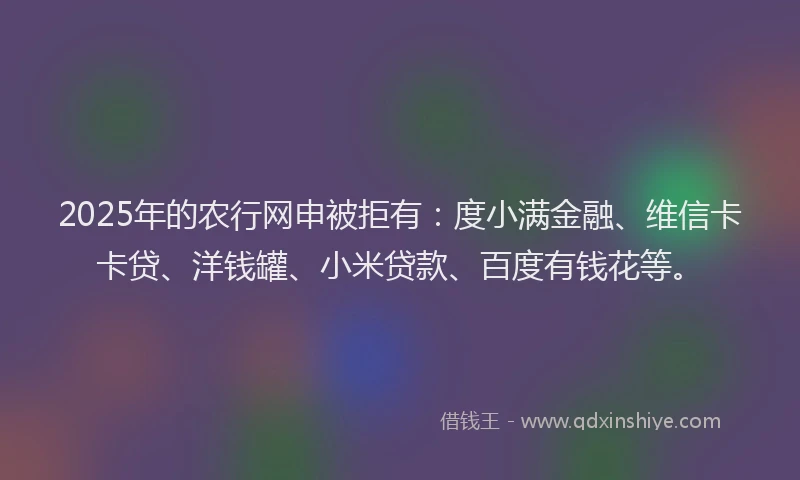 2025年的农行网申被拒有：度小满金融、维信卡卡贷、洋钱罐、小米贷款、百度有钱花等。