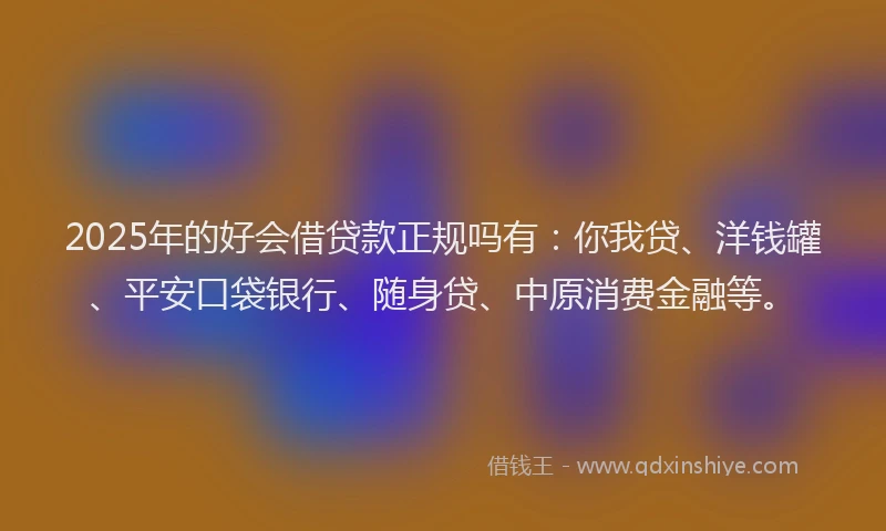 2025年的好会借贷款正规吗有：你我贷、洋钱罐、平安口袋银行、随身贷、中原消费金融等。