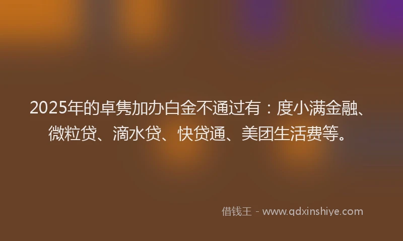 2025年的卓隽加办白金不通过有：度小满金融、微粒贷、滴水贷、快贷通、美团生活费等。
