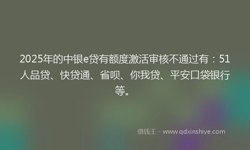 2025年的中银e贷有额度激活审核不通过有：51人品贷、快贷通、省呗、你我贷、平安口袋银行等。
