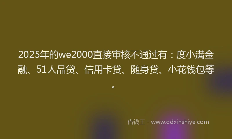 2025年的we2000直接审核不通过有：度小满金融、51人品贷、信用卡贷、随身贷、小花钱包等。
