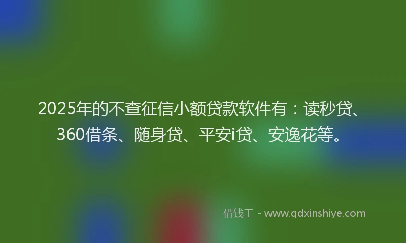 2025年的不查征信小额贷款软件有：读秒贷、360借条、随身贷、平安i贷、安逸花等。