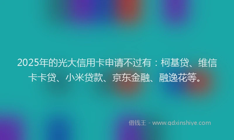 2025年的光大信用卡申请不过有：柯基贷、维信卡卡贷、小米贷款、京东金融、融逸花等。