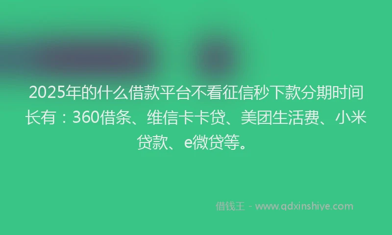 2025年的什么借款平台不看征信秒下款分期时间长有：360借条、维信卡卡贷、美团生活费、小米贷款、e微贷等。