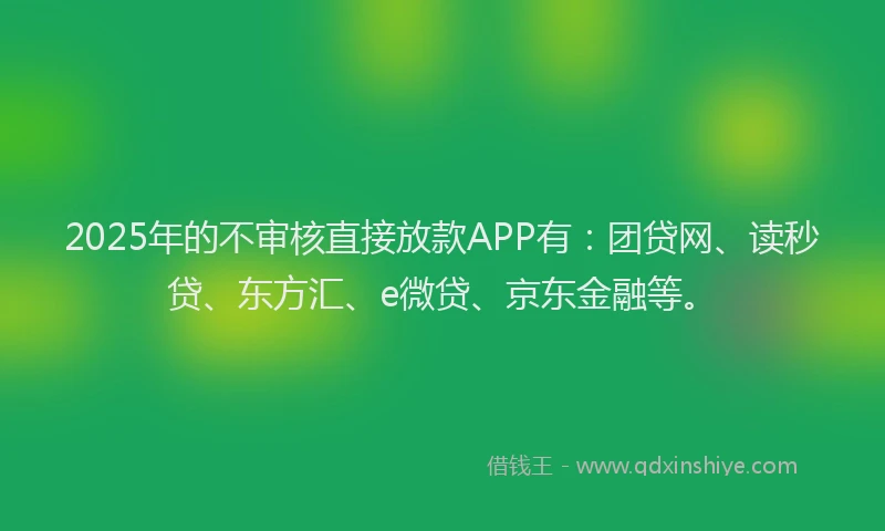 2025年的不审核直接放款APP有：团贷网、读秒贷、东方汇、e微贷、京东金融等。