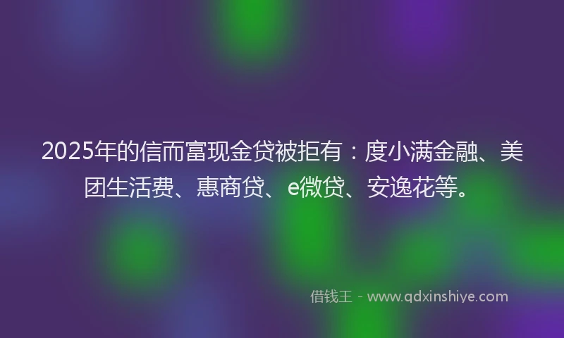 2025年的信而富现金贷被拒有：度小满金融、美团生活费、惠商贷、e微贷、安逸花等。